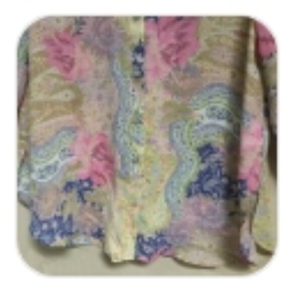 Rose & Olive Women Size M Blouse Top Button Front Floral Pink Blue Yellow Beige - Picture 6 of 6